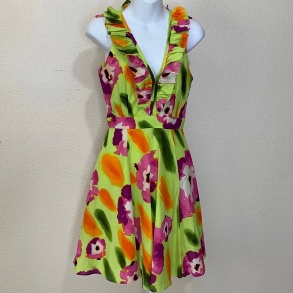 ANDREW MARC Bright Floral V-Neck Dress